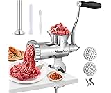 Hanchen Manual Meat Grinder Mincer Sausage Stuffer All Stainless Steel Household Multi-Function Sausage Stuffing Machine with 4.5mm/8mm Plate, for Pork Chicken Fish Vegetable