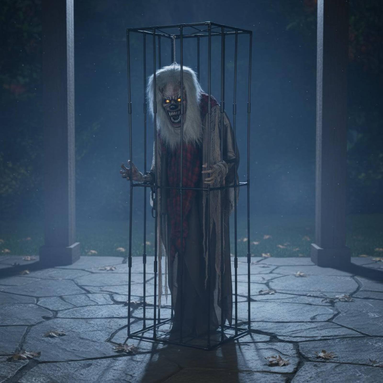 harayaa Halloween Animierte Figur mit Beweglichen Elementen Und Licht Geräuscheffekt Gruselkäfig Monster aus für Gartenparty Halloween-Dekoration Eingang Festveranstaltungen