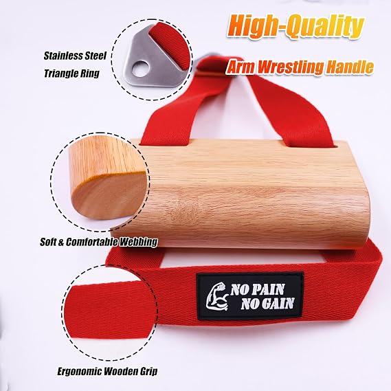 Ergonomic Arm Wrestling Handle with Wooden Grip, Wrist & Forearm Strength Training Attachment for Cable Machines