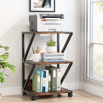 Tribesigns Printer Stand, 3-Tier Rolling Printer Cart Under Desk Storage, Industrial Machine Cart Storage Shelf on Wheels for Home Office