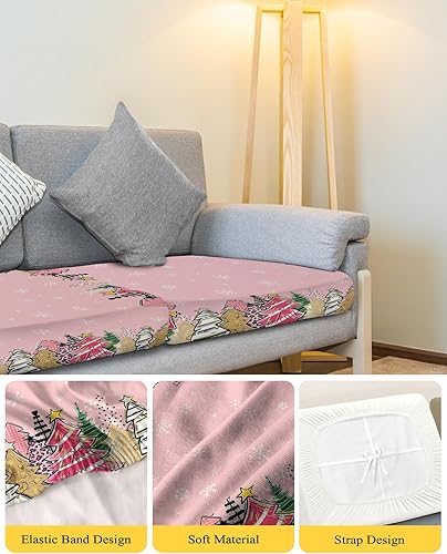 Miniatura 4 de Fundas de cojín para sofá de árbol de Navidad, funda elástica para sofá con parte inferior elástica, fundas de sofá con diseño de copo de nieve y