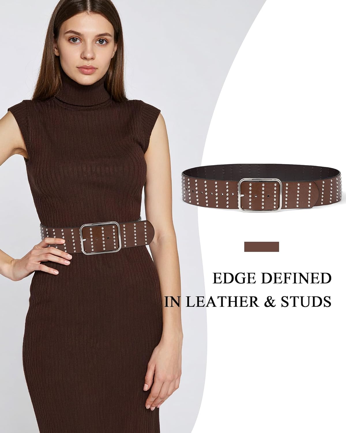 Chunky Dress Belt Women,Thick Wide Studded Belts for Women With Silver Buckle,Width5.5cm - Image 2