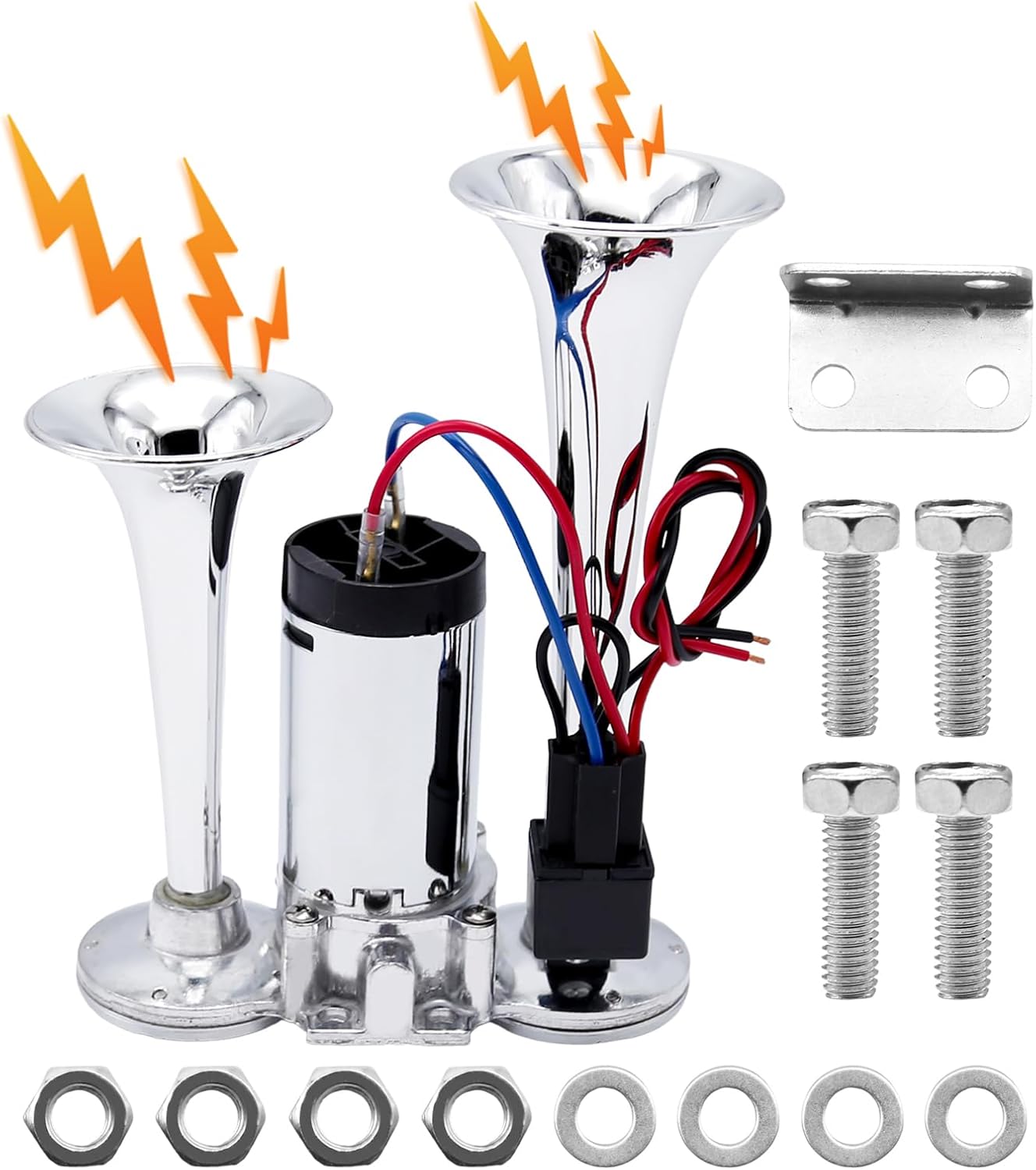 MDEOOSKY 12V Car Electric Horn 600DB Super Loud Train Air Horn Kit for Truck Car, Dual Trumpets Air Horn Kit with Compressor Unit for Truck Boat Train Speaker