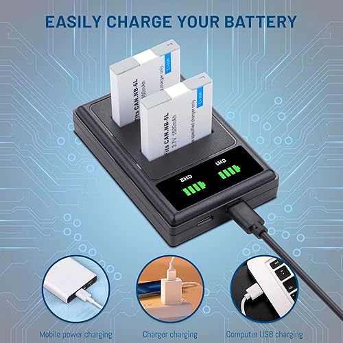 Miniatura 6 de Paquete de 2 baterías NB-6L NB-6LH de 1800mAh con cargador dual para Canon Powershot SX500 es, SX510 HS, SX520 HS, SX530 HS, SX540 HS, SX170 es,