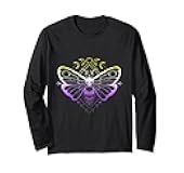 Gothic Moth Moon Non Binary Pride Nonbinary Flag Non Binary Long Sleeve T-Shirt