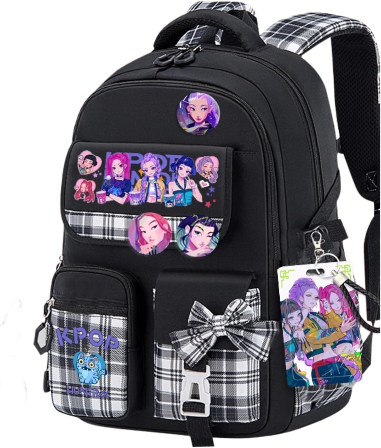 K-POP Backpack with Cute Accessories Anime Cartoon Anti-Theft Travel New Semester Gifts Bag... (Black-07)