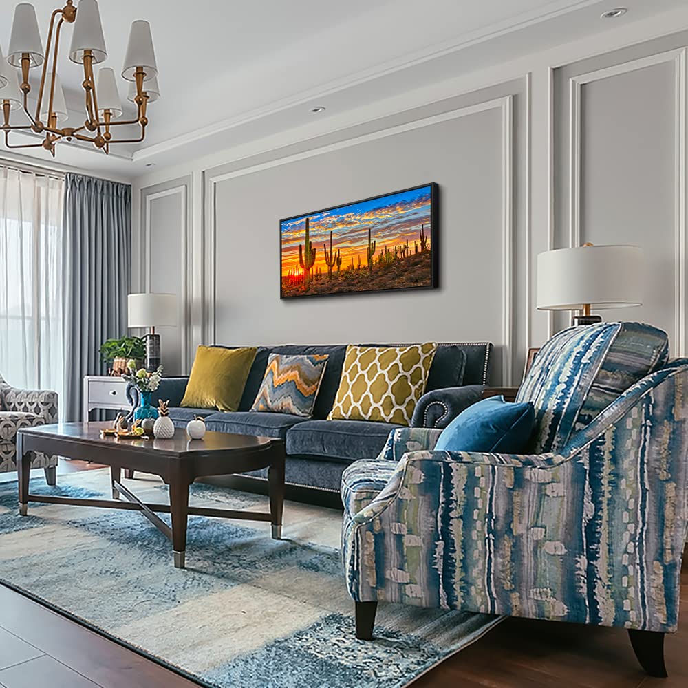 Black Framed Canvas Wall Art For Living Room Large Size Wall Decor For Office Wall Decorations For Bedroom Wall Painting Cactus Plant Scenery Wall Pictures Artwork Home Decor Black Frame 24" x 48"