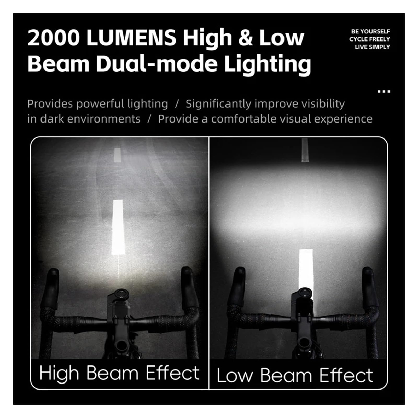 Luce anteriore for bici antiriflesso da 1 pz 2000LM | Pendolarismo notturno, mountain bike, ciclismo su strada a lunga percorrenza