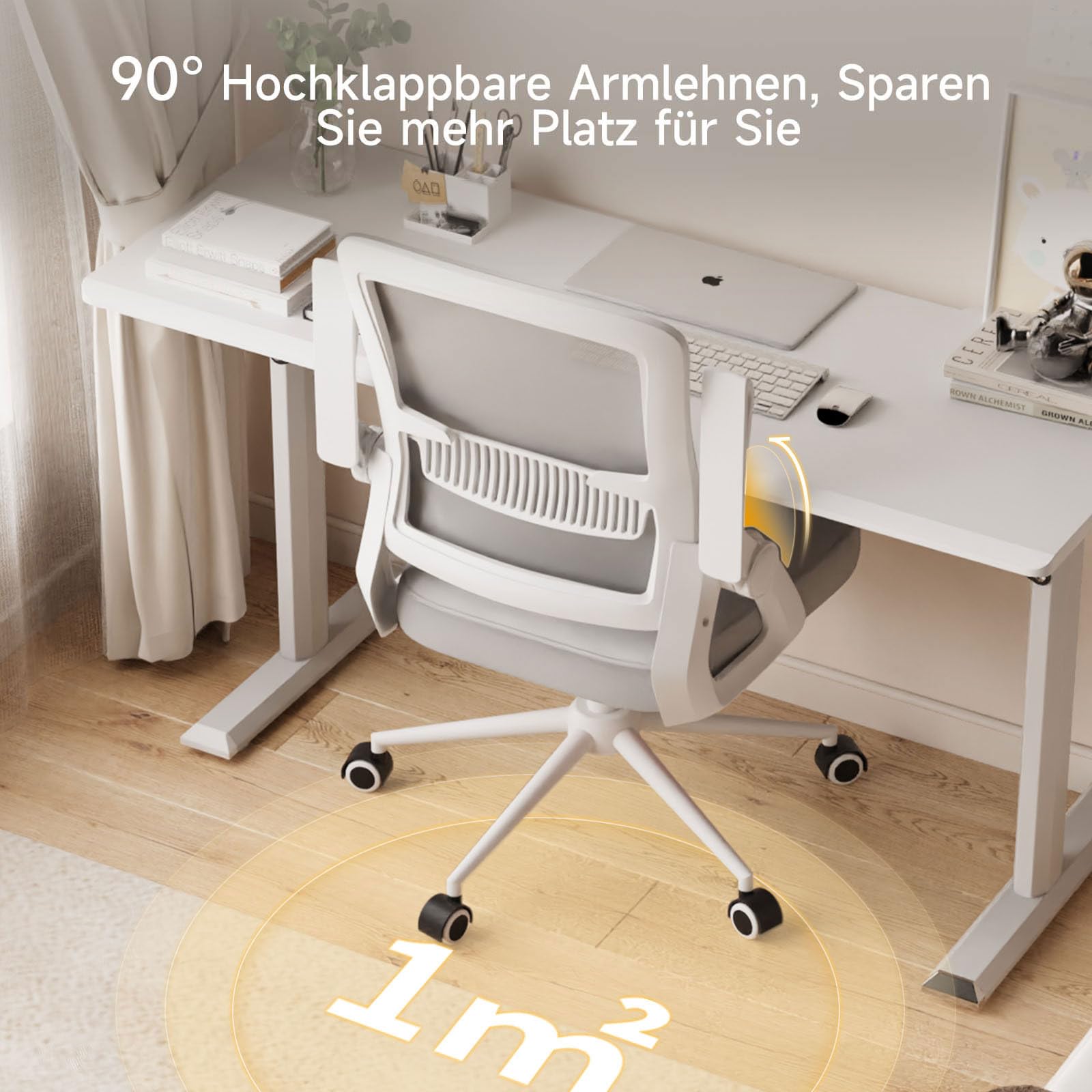 naspaluro Bürostuhl Ergonomisch mit Hochklappbare Armlehnen Grau | Schreibtischstuhl , Drehstuhl mit Netzbespannung, Lordosenstütze, Höhenverstellbarer, Wippfunktion, Gepolstertem Sitzkissen