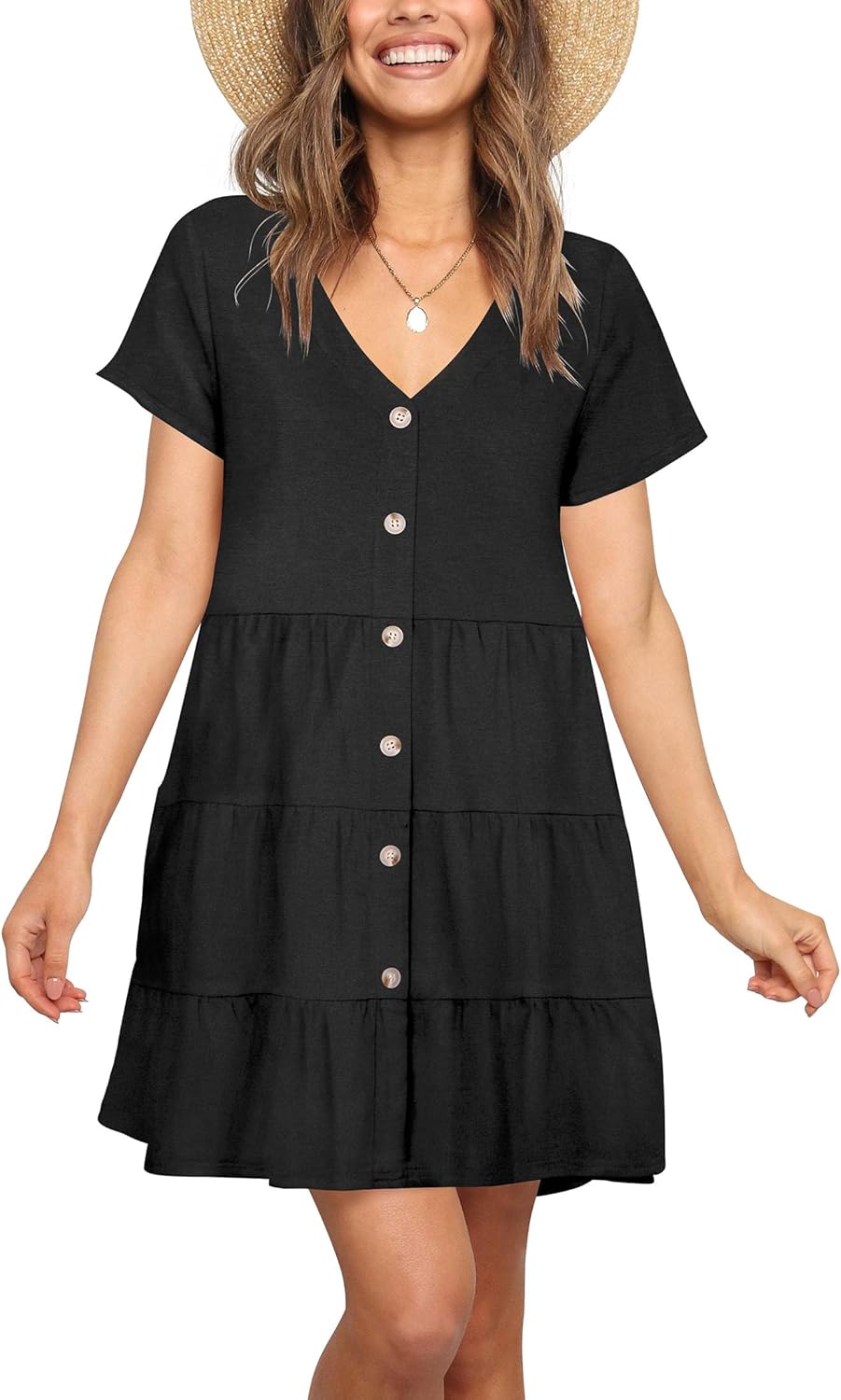 Nova In Sky Women's Summer Dresses 2025 Short Sleeve V-Neck Casual Loose Swing Button Down Casual T Shirt Dresses - Image 2