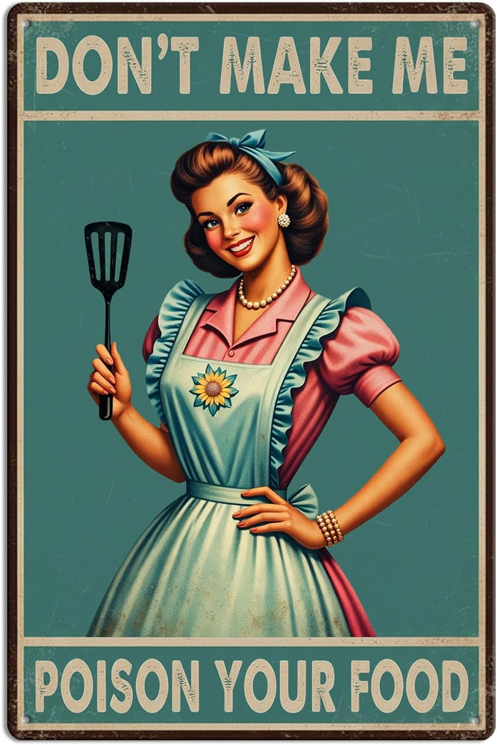 Don't Make Me Poison Your Food Vintage Tin Sign – Funny Retro Kitchen Decor, Humorous Cooking Wall Art, Metal Sign for Dining Room Home 12x8 Inch