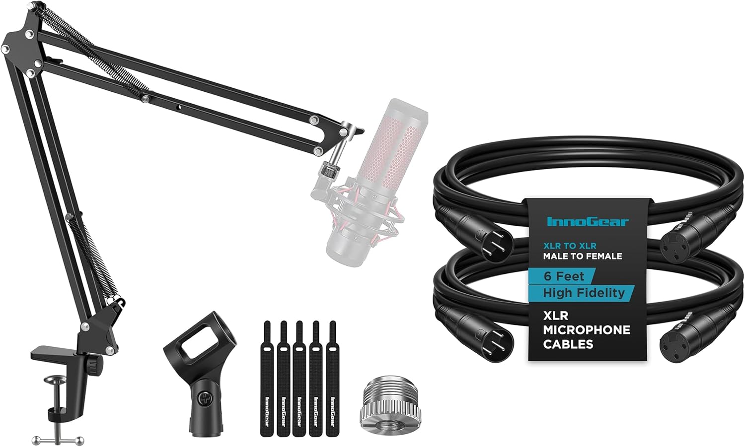 InnoGear Boom Arm Microphone Mic Stand with 2 Pack XLR Microphone Cable 6 Feet Male to Female 3-Pin Balanced XLR Mic Cables Cord for Speaker Podcast Audio Mixer