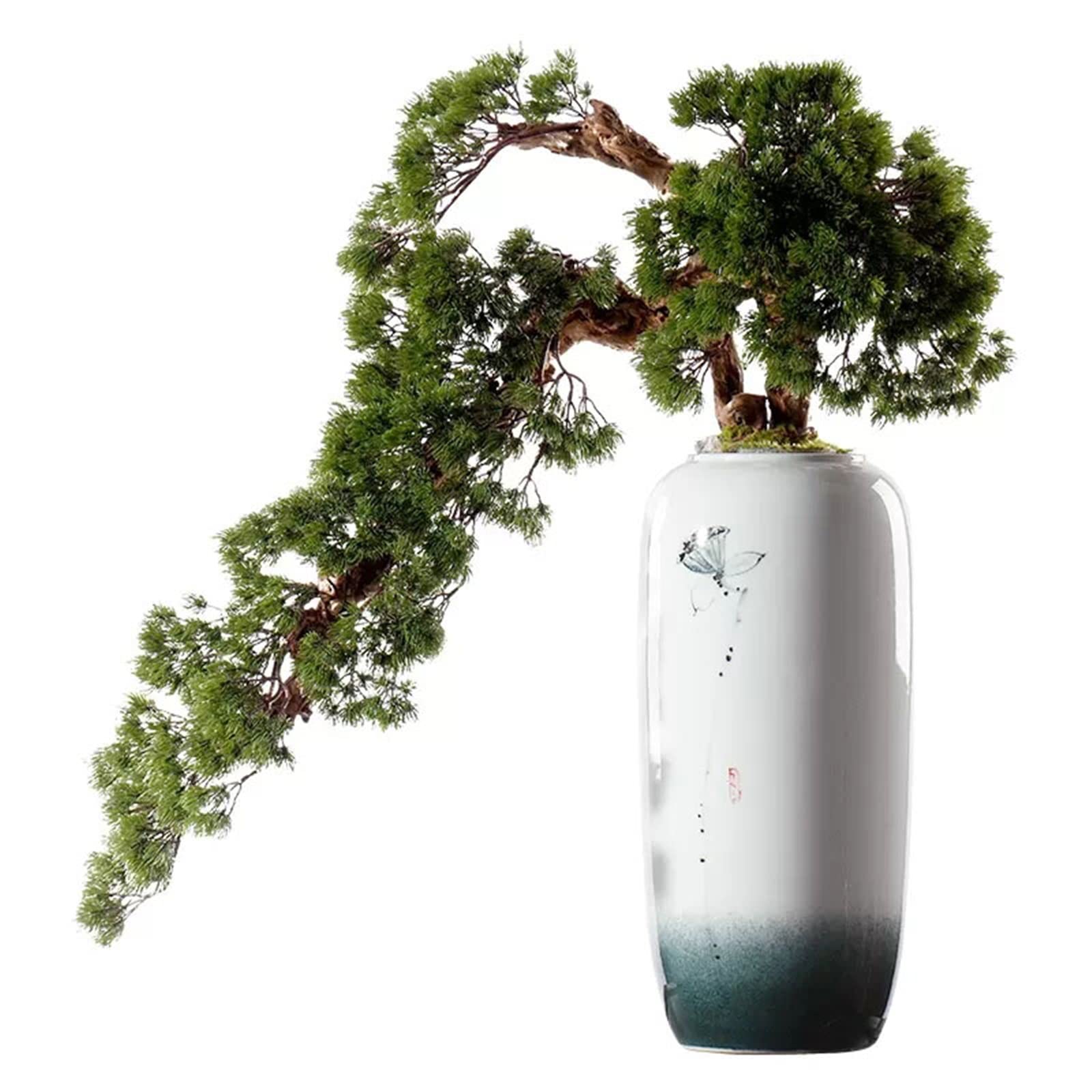 IUokLU Tree Fake Plant Artificial Bonsai Tree New Chinese-style Green Simulation Welcome Pine Bonsai Tree Large Interior Decoration Simulation Potted Plant with Ceramic Vase Potted Tree Artificial