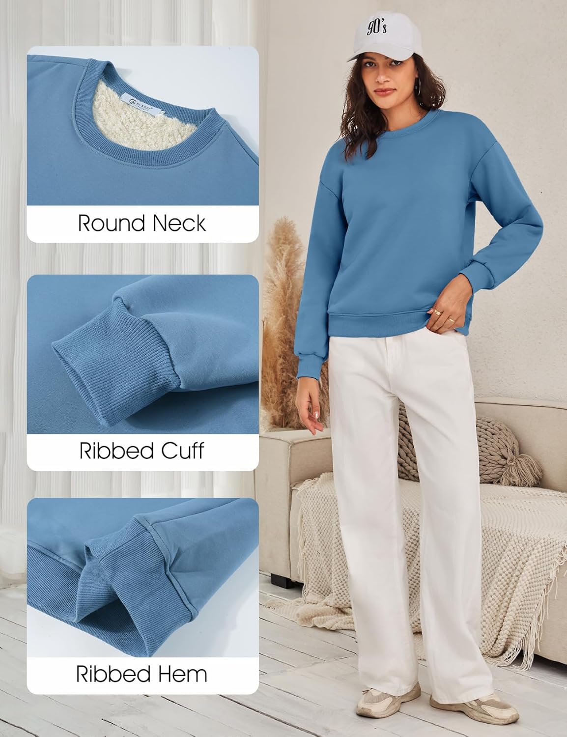 Flygo Women's Winter Fleece Sherpa Lined Sweatshirt Crewneck Pullover Long Sleeve Thermal Warm Thick Heavyweight Tops - Image 7