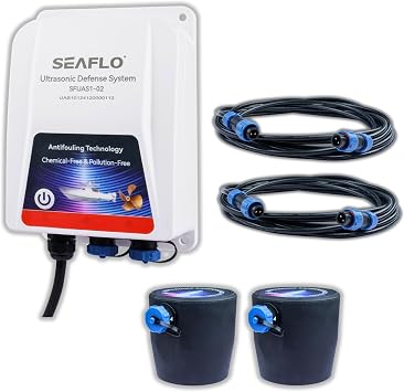 SEAFLO Ultrasonic Hull Defense System Fully Automated Anti-Fouling Device, Prevents Barnacle & Algae Growth, Protects Hull, Drives & Running Gear, Covers 200 sq.ft 4-Year Warranty