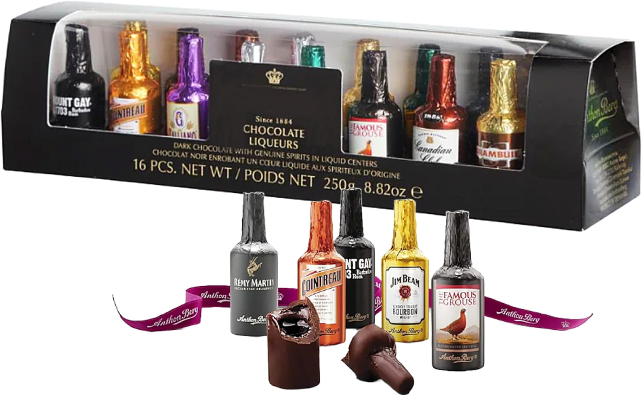 Liqueur Chocolates Gift Box for Womens Gifts - Assorted 16 Liqueurs Miniature Dark Chocolate Bottles 250g with Card for Stocking Fillers, Christmas Gifts for Men, Christmas Gifts for Couples