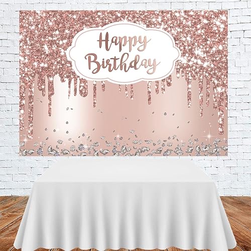 Miniatura 5 de Telón de fondo de feliz cumpleaños de oro rosa de 7 x 5 pies para niñas, princesa, mujer, decoración de fiesta de cumpleaños, fondo de fotografía de