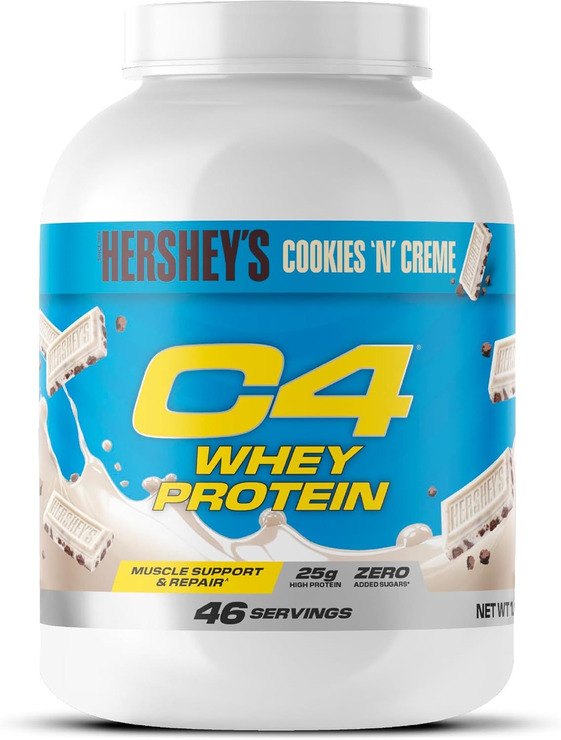 Cellucor C4 Whey Protein Powder, Hershey’s Cookies & Cream, 25g Protein, Low Sugar, Post-Workout Recovery, 46 Servings