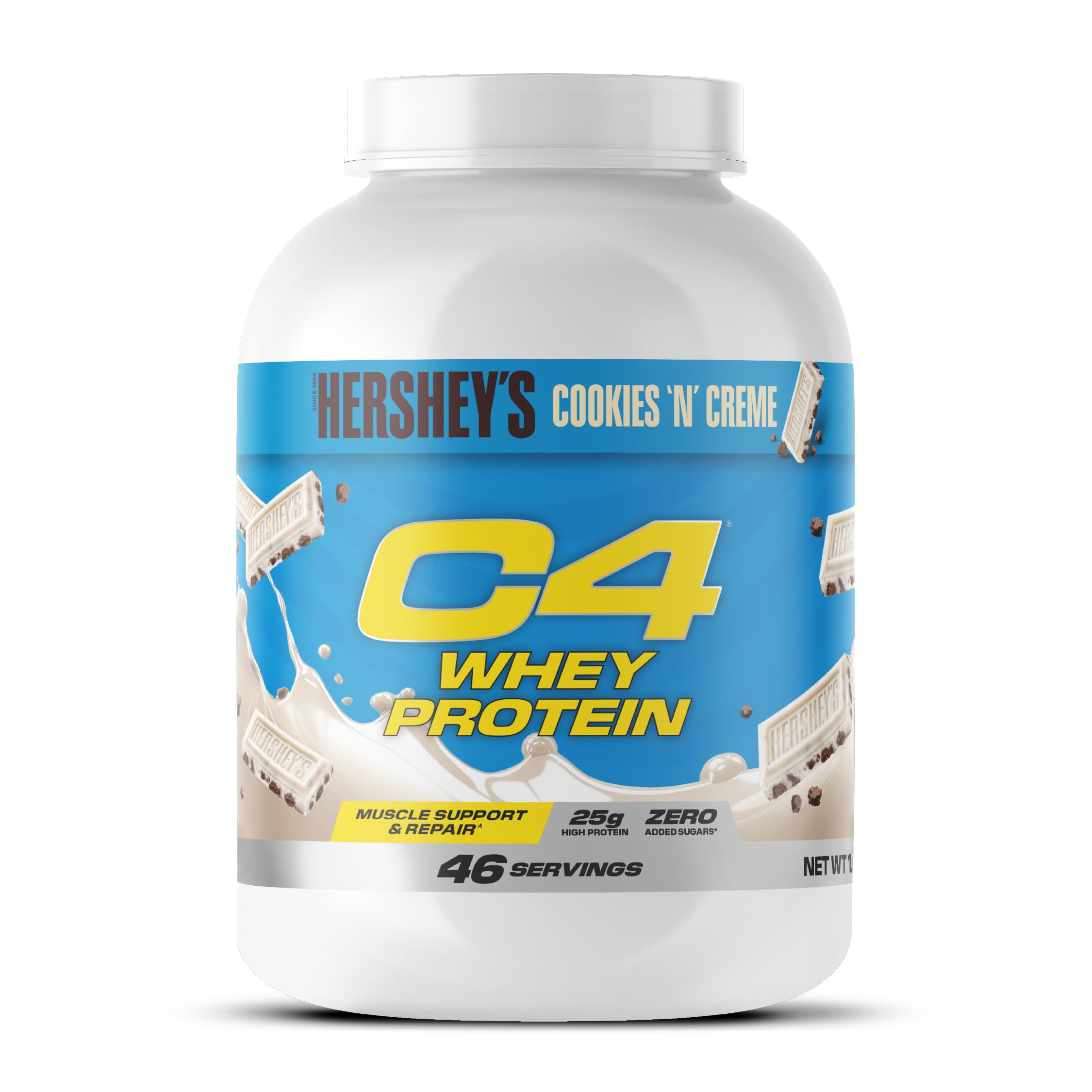 Cellucor C4 Whey Protein Powder, Hershey’s Cookies & Cream, 25g Protein, Low Sugar, Post-Workout Recovery, 46 Servings