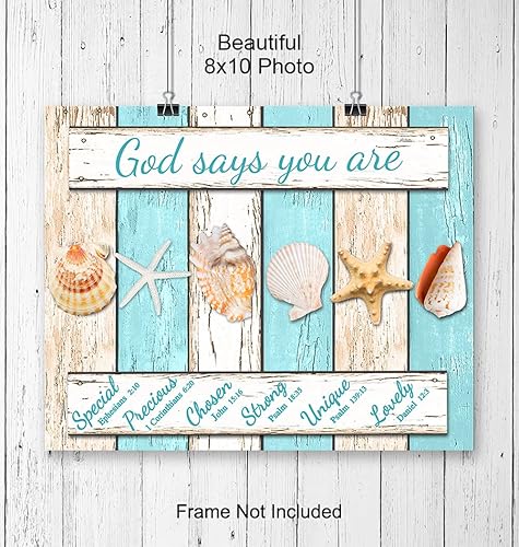 Miniatura 3 de Nautical Religious Wall Art & Decor - Christian Gifts for Women - Rustic Coastal Beach Ocean Decor - God Says You Are Scripture Bible Verses