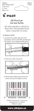 Pilot, G2 Gel Ink Refills, Fine Point 0.7 mm, G2 Pen Refills, Black, Pack of 2