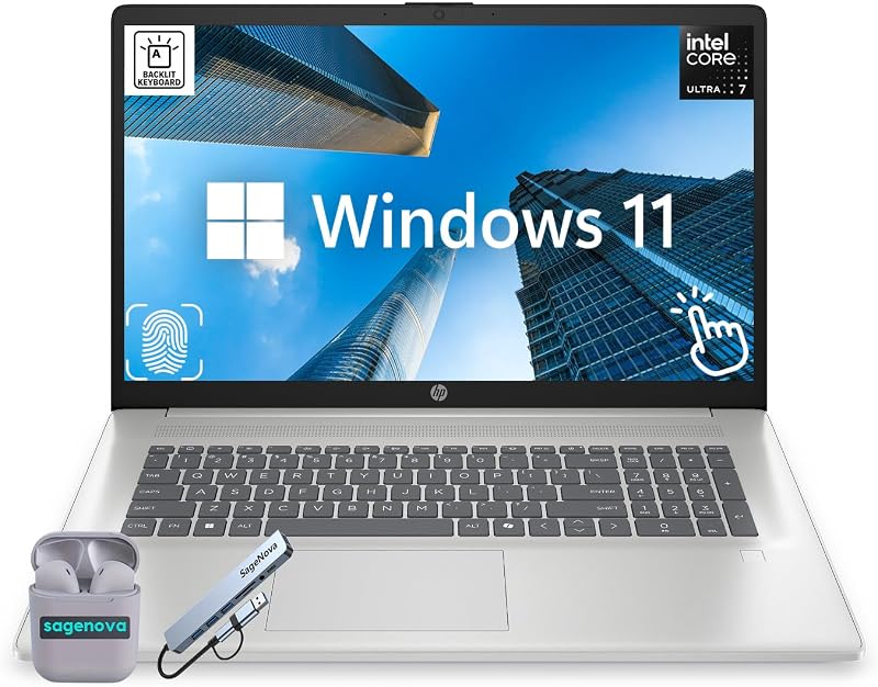 HP 17.3" Touchscreen Business Laptop,12-Core Intel Core Ultra 7 255U (Up to 5.2Ghz), 64GB DDR5 RAM 2.5TB Storage (2TB SSD+512GB Docking Station), Backlit KB, Fingerprint Reader, Windows 11, Silver