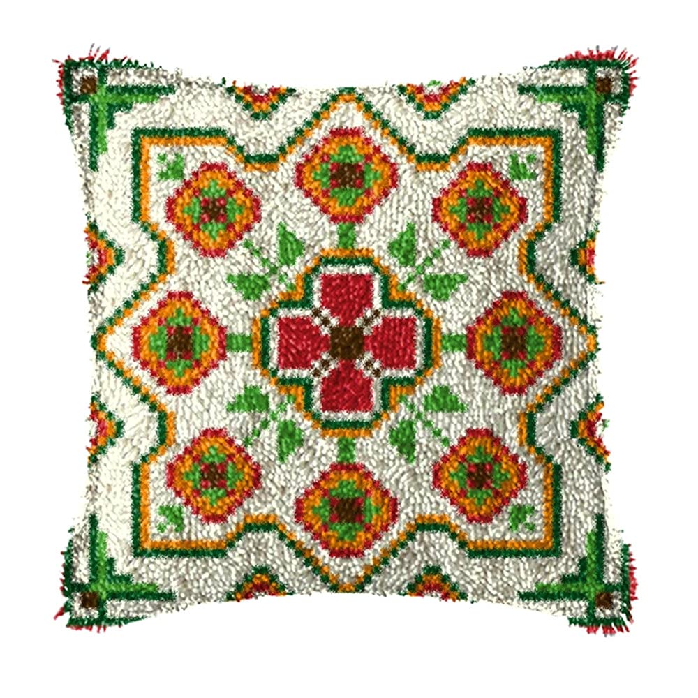 DL-YTG DIY Latch Hook Kits Throw Pillow Flowers Cover Rug Pattern Color Printed Canvas16X17 inch, Crochet Needlework Crafts for Adults