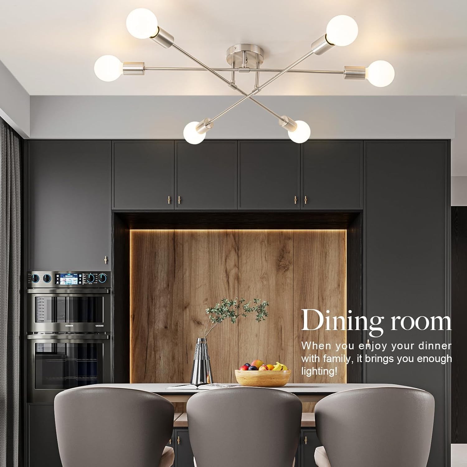 6-Light Modern Sputnik Chandeliers, Silver Mid Century Semi Flush Mount Ceiling Light Fixtures with E26 Base, Industrial Vintage Kitchen Farmhouse Light for Dining Room Bedroom Living Room