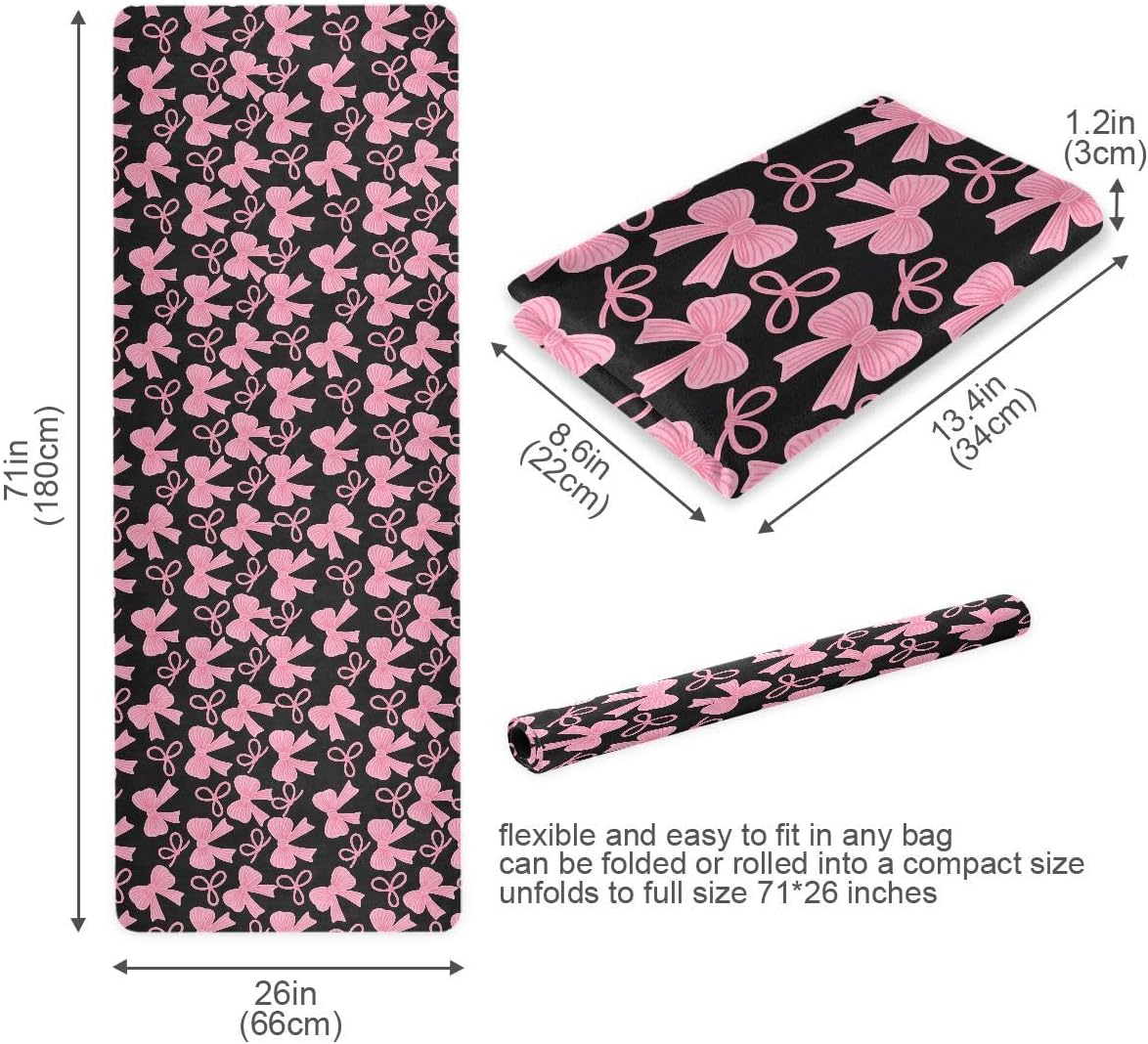 ALAZA Pink Bow Pattern Yoga Mat Non Slip Fitness Exercise Mat, Workout Mat for Yoga, Pilates and Floor Exercises
