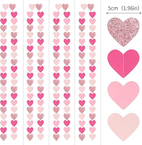 Miniatura 2 de Decoraciones de fiesta de oro rosa intenso - Guirnalda de corazones de 52 pies para boda, despedida de soltera, decoración colgante de serpentinas,