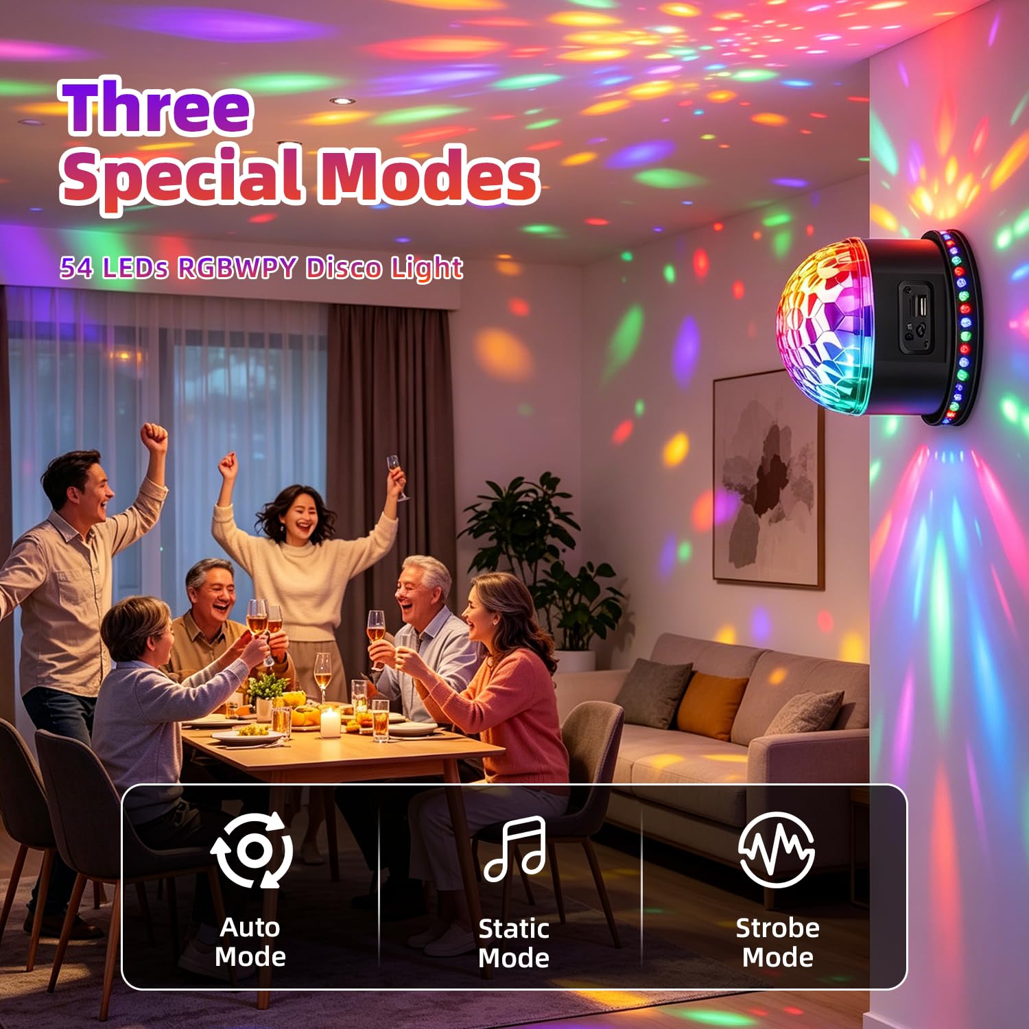 Boule Disco, Gomifie Boule à Facette 54 LEDs avec Lecteur de Musique et Haut-parleurs Doubles, Jeux de Lumière pour Soirée avec 3 Modes Activés et 3 Modes Spécaux pour DJ, Noël, Bar et Fête