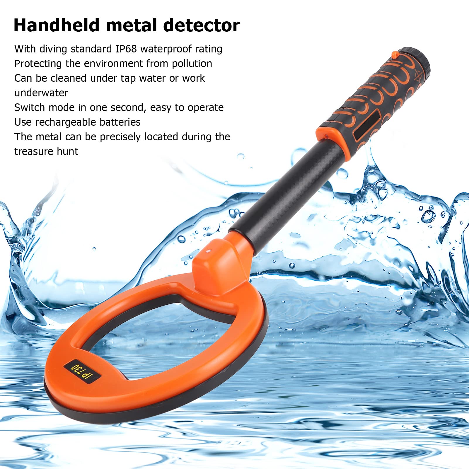 Metal Detector Subacqueo, IP68 Impermeabile 3.9 4.7 Pollici Gamma di Rilevamento Gold Silver Detector con Suono di Allarme, Batteria Al Litio 6F22 1600mAh, Rilevatore Portatile di Oro (Arancia)