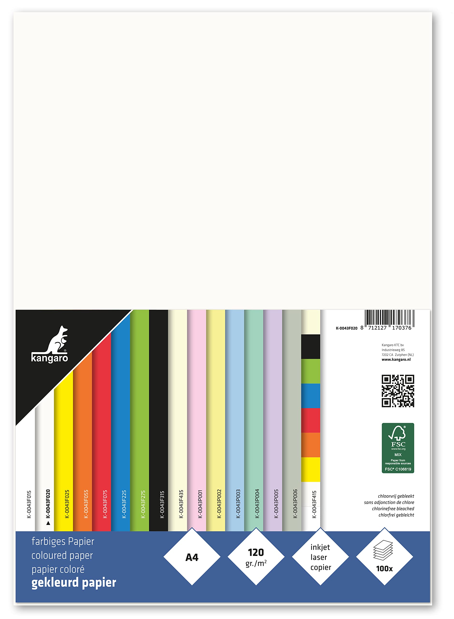Kangaro - Coloured Paper Cream White DIN A4-120 g/m² FSC Mix - 100 Pack - Stationery Craft Paper DIY, 29.7 x 21 x 1.5