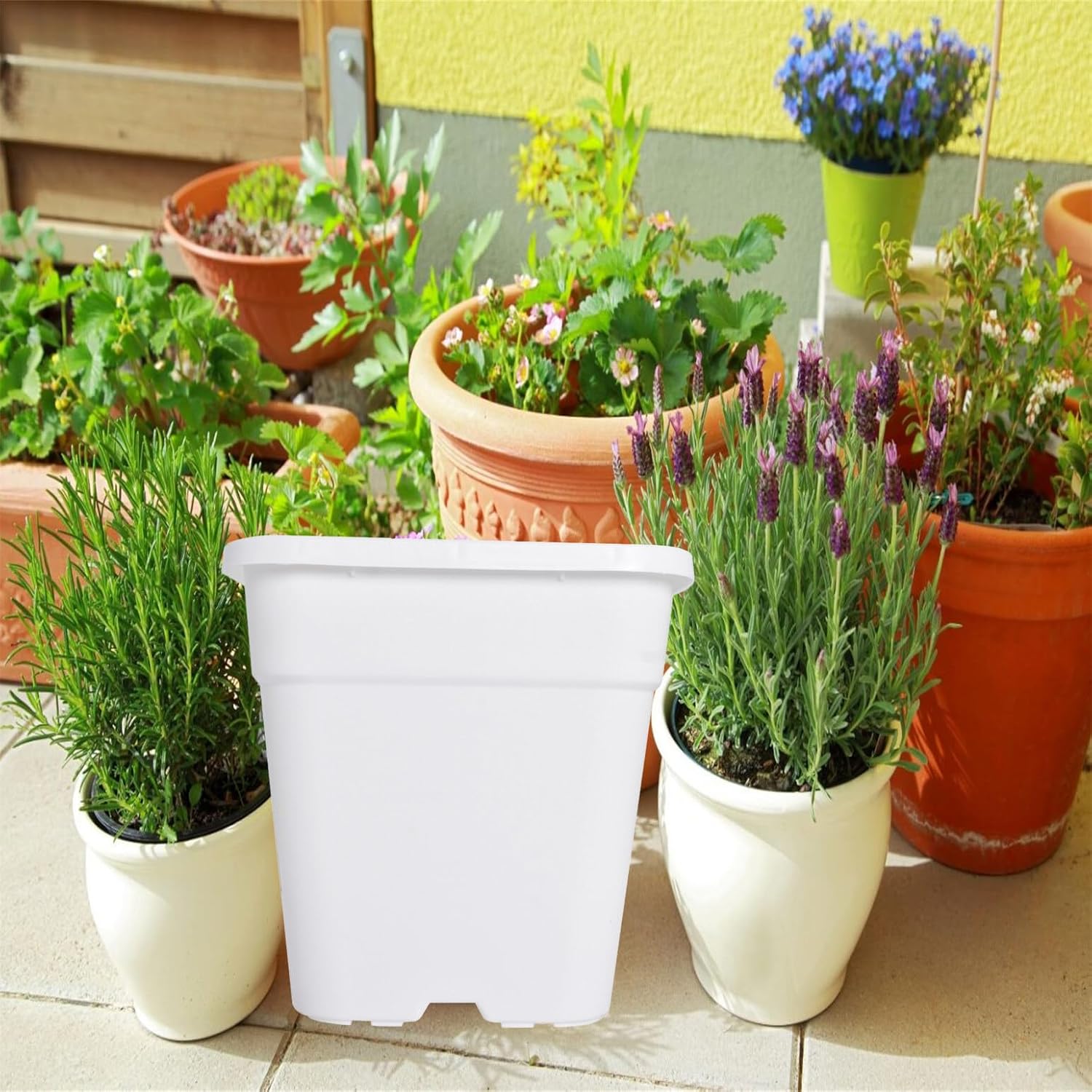 10-Pack 5 Gallon Square Plastic Garden Planter Pots Flower Seedling Injection Molded Container Fit for Indoor Outdoor Plants Seedlings Flowers Vegetables White