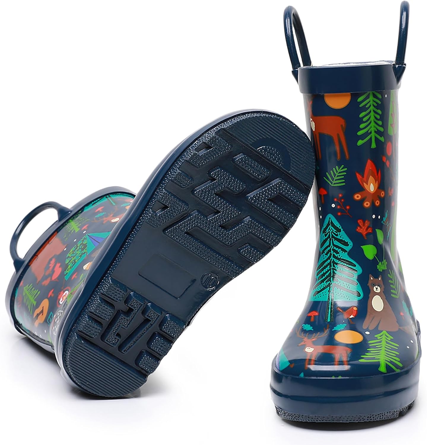 WTW Toddler and Kids Rain Boots with Easy-On Handles, Unisex-Child Waterproof Rubber Rain Boots in Fun Patterns for Girls and Boys (Toddler/Little Kid/Big Kid)