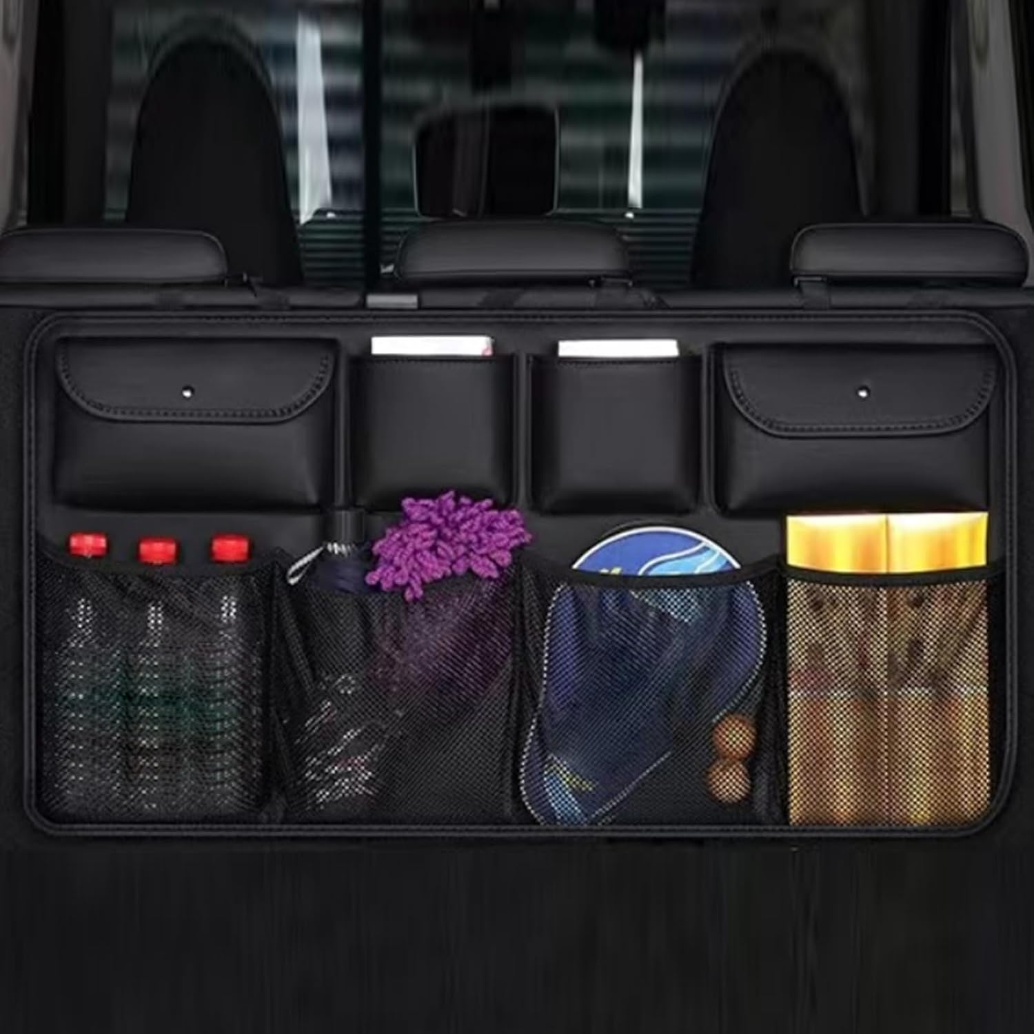 Leather Vehicle Trunk Storage Bag with Multiple Ventilated Compartments for SUV Sedan and Truck 48X88Cm Strong Leather Vehicle Trunk Bag with Multiple Ventilated