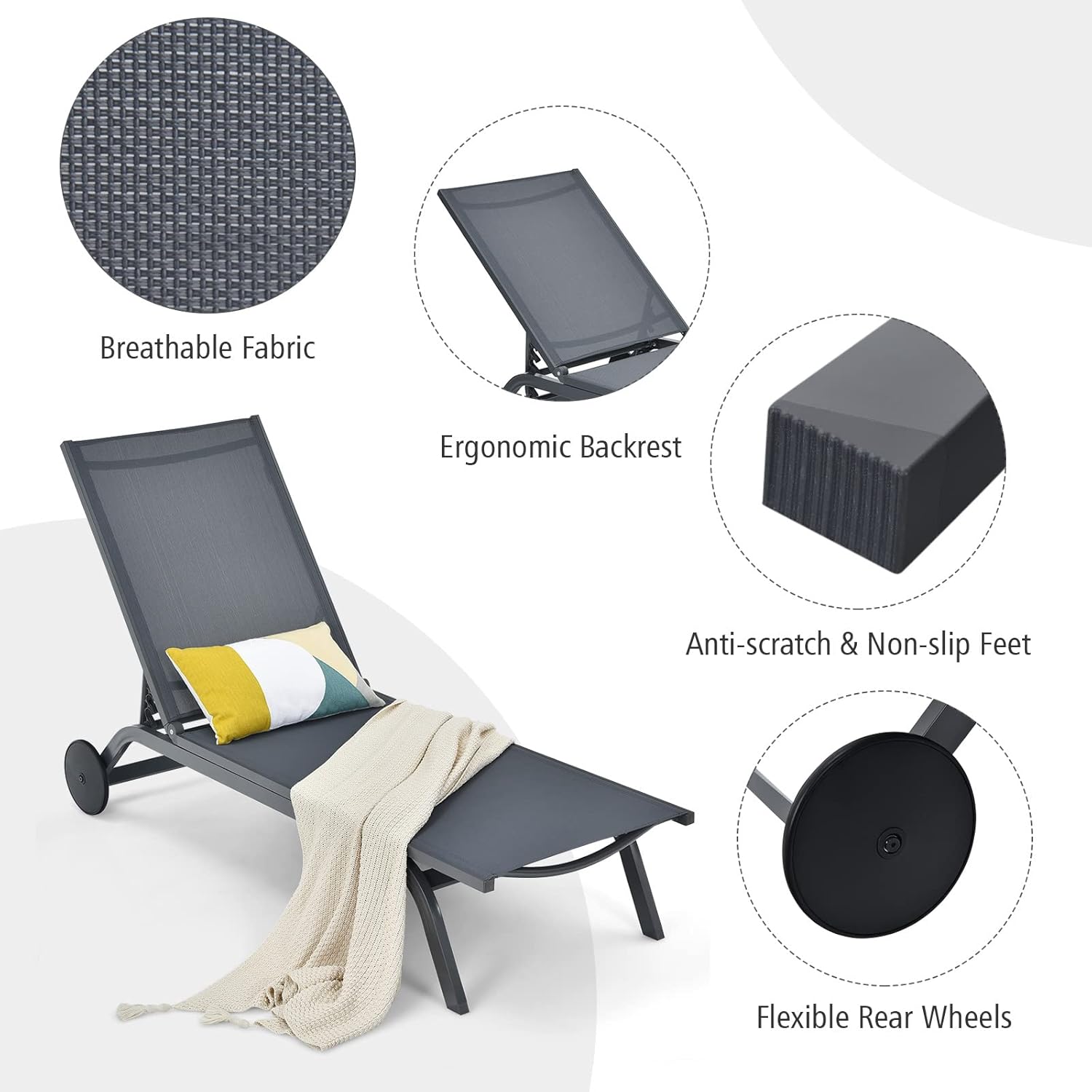 Buy Giantex Patio Chaise Lounges Aluminum Recliner W/Adjustable 6