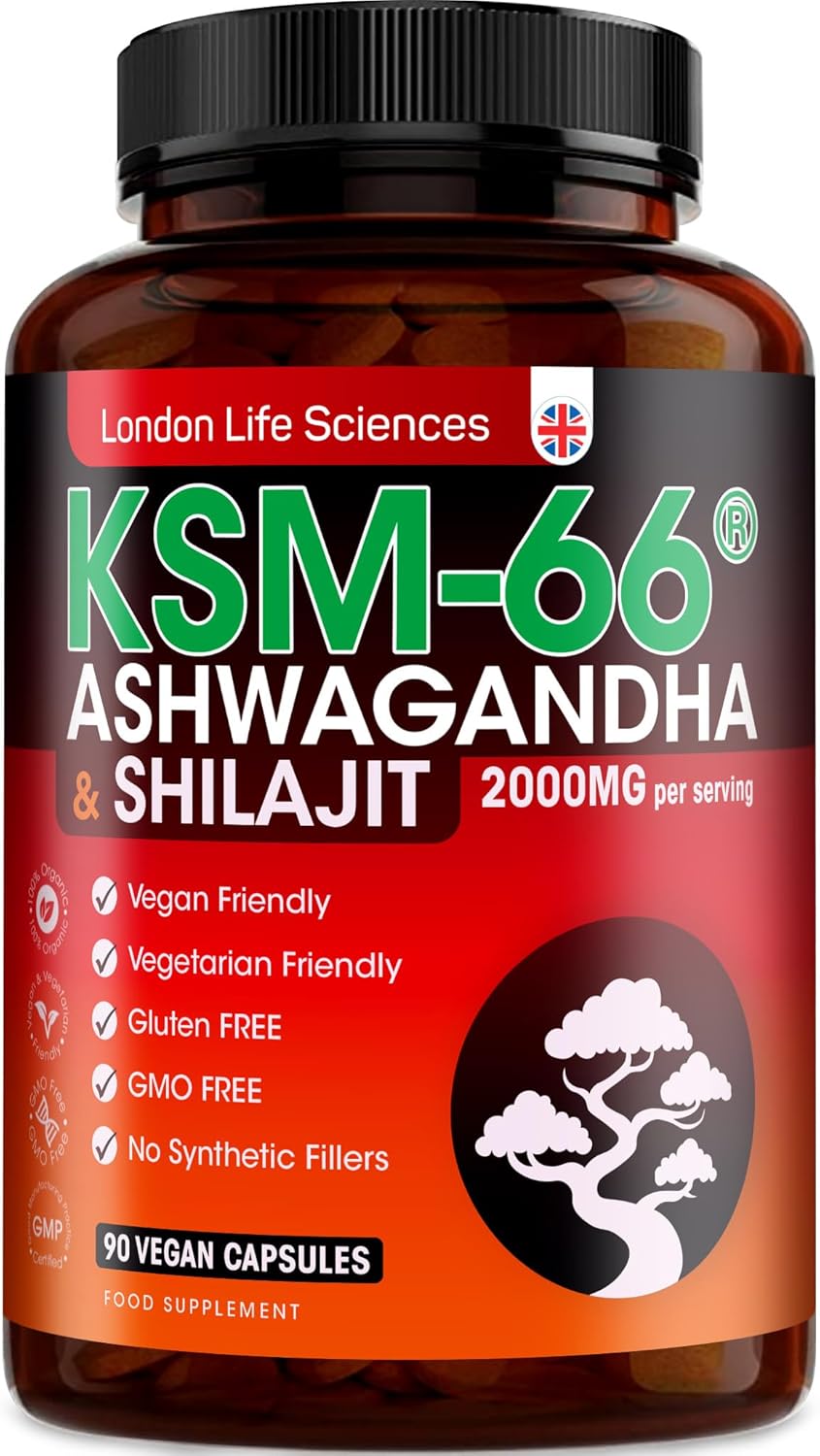 KSM-66 Ashwagandha 2000mg Organic and with Shilajit Root Extract Vegan Higher Bioavailability, Non-GMO (90-Day Supply, 2000mg + Shilajit)