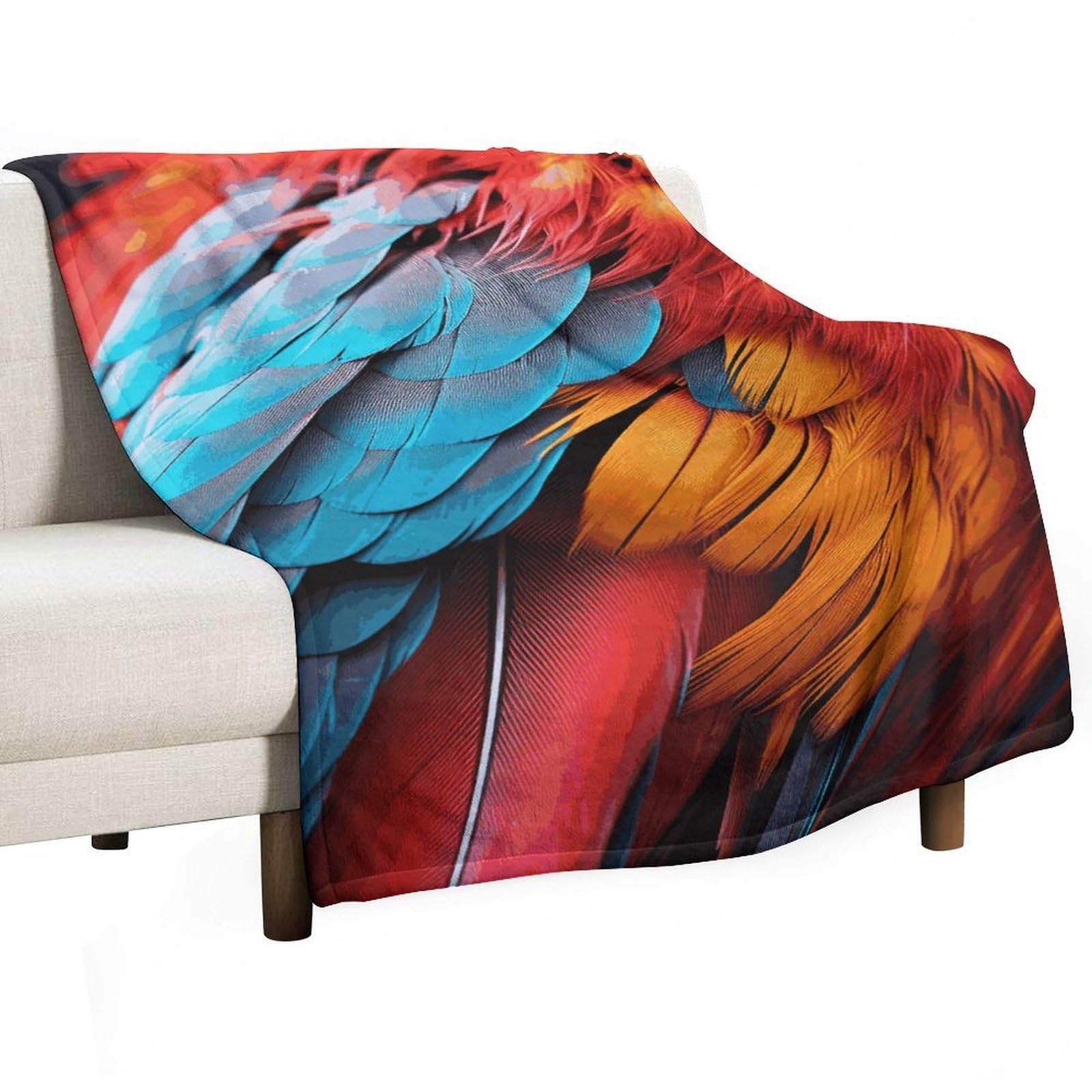 Couverture en flanelle plumes colorées pour réchauffer vos soirées canapé ou pique-nique en plein air