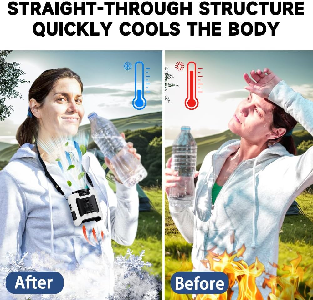 CAZOKASI 2024 Upgrade 10000mAh Waist Clip Fan Wearable Fan Portable Personal Body Fan Powerful Upto 40H Cooling and Heatstroke Prevention Fan (Gray and Orange) (10000mAh / White and Black) - Image 2