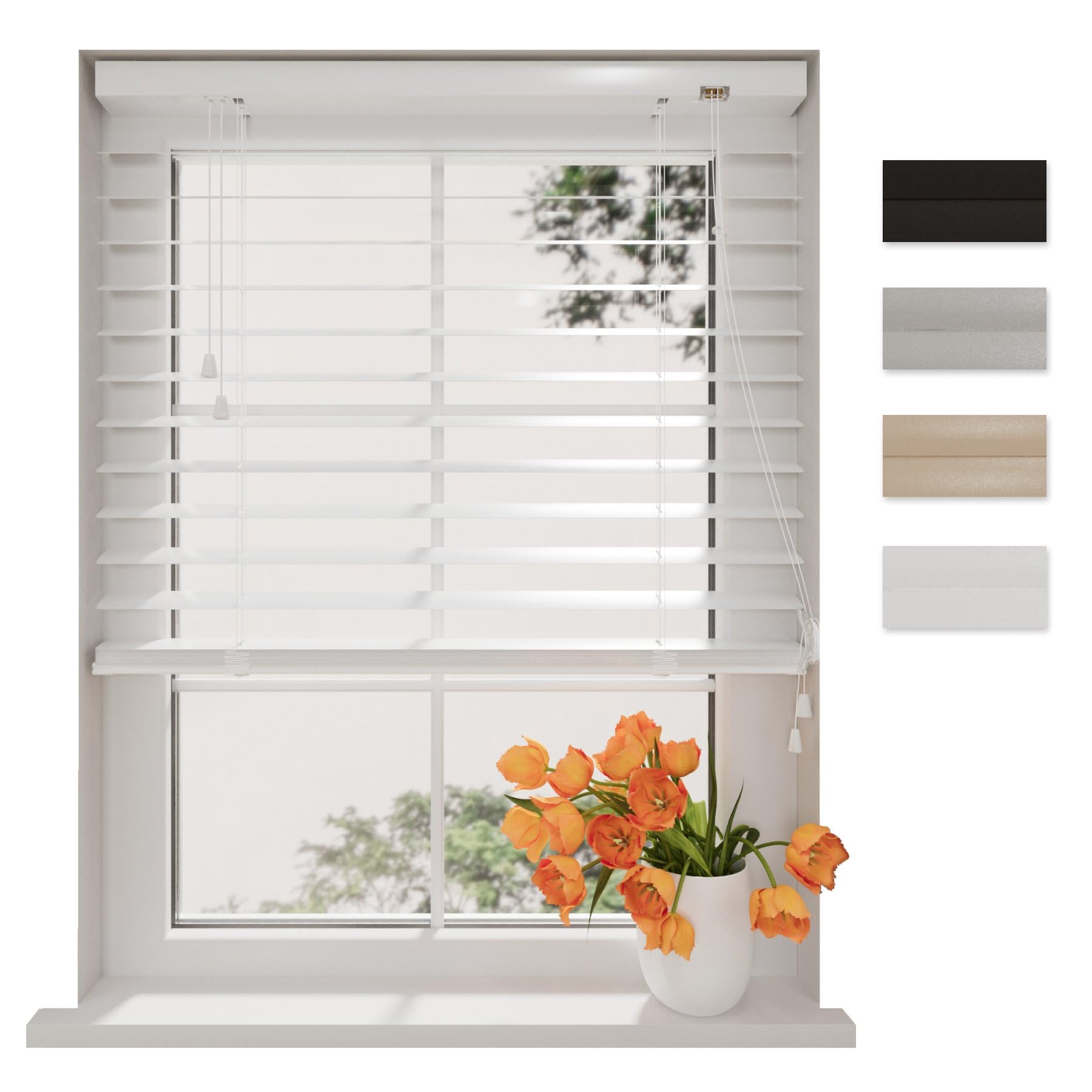DTCH® Store vénitien Aluminium intérieur, Blanc, 110 x 180 cm | Lamelles 50mm, résistant à l'humidité, aluminium mat, protection solaire et visuelle, réglage de lumière, jusqu'à 240 cm
