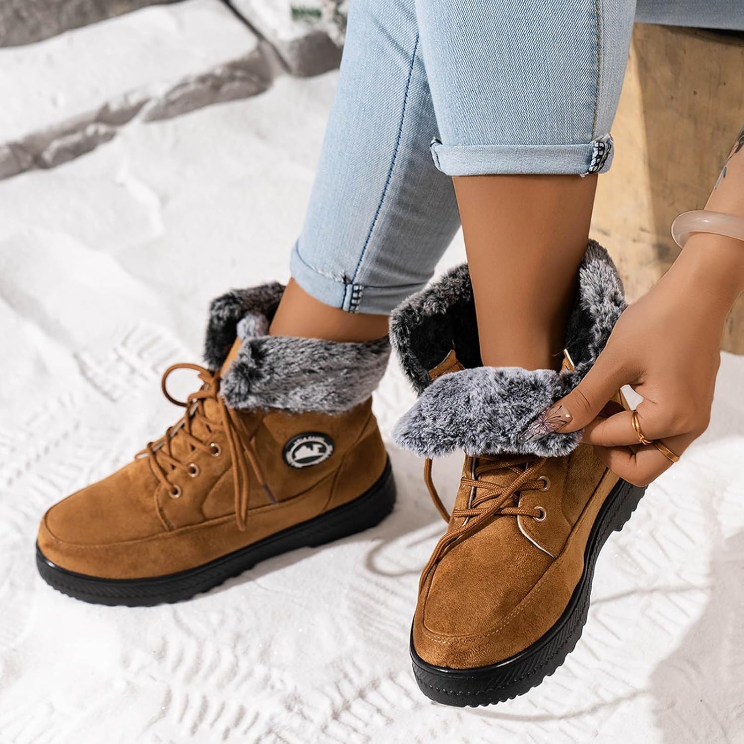 Winter Combat Boots Women Platform Ankle Lace Up Non Slip Walking Round Toe Shoes Running Comfortable Outdoor Warm Booties