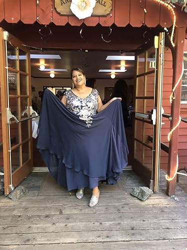 Miniatura 6 de Bordado cuello en V vestidos de madre de la novia para boda 2025 encaje gasa maxi formal madre novio vestido con aberturas