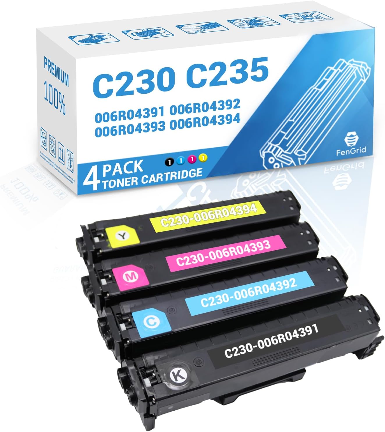 Product image of Works with Printer Models Xerox C230 C230DNI C235 C235DNI, 4-Color Set Toner Cartridge, 006R04391 006R04392 006R04393 006R04394 (KCMY)