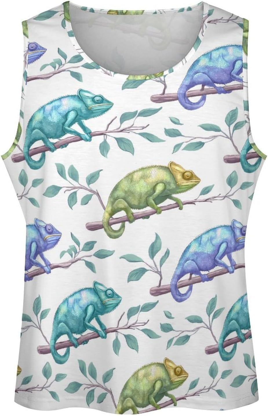 Chameleon Animals on Branches Men Tank Top Workout Shirt Muscle T Shirt 5XL