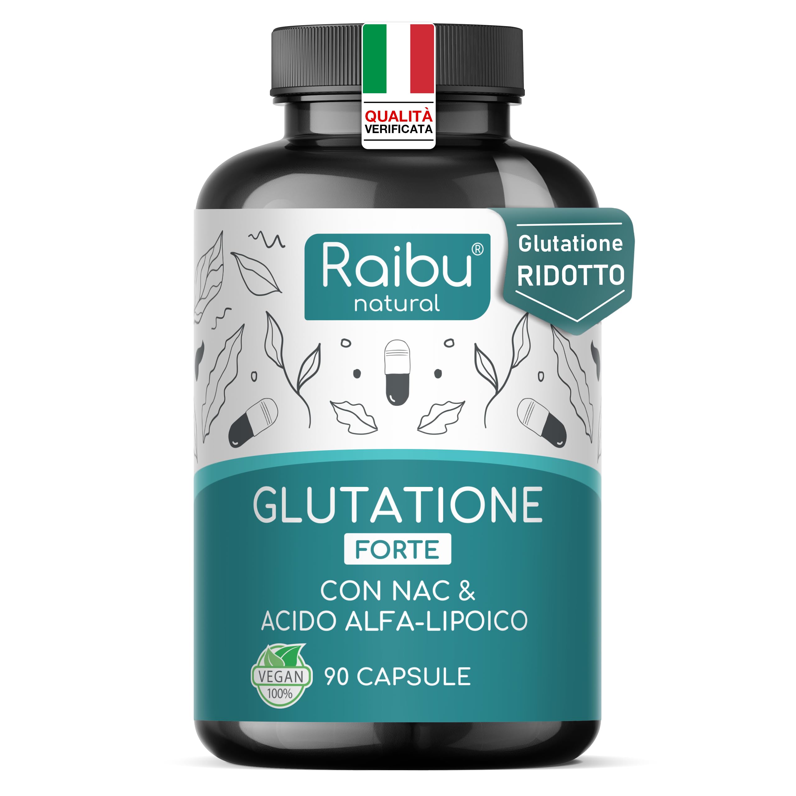 Glutathione Forte Reduced - L-Glutathione with NAC, Alpha-Lipoic Acid & L-Glycine - Antioxidant, Bioactive, Obtained by Fermentation