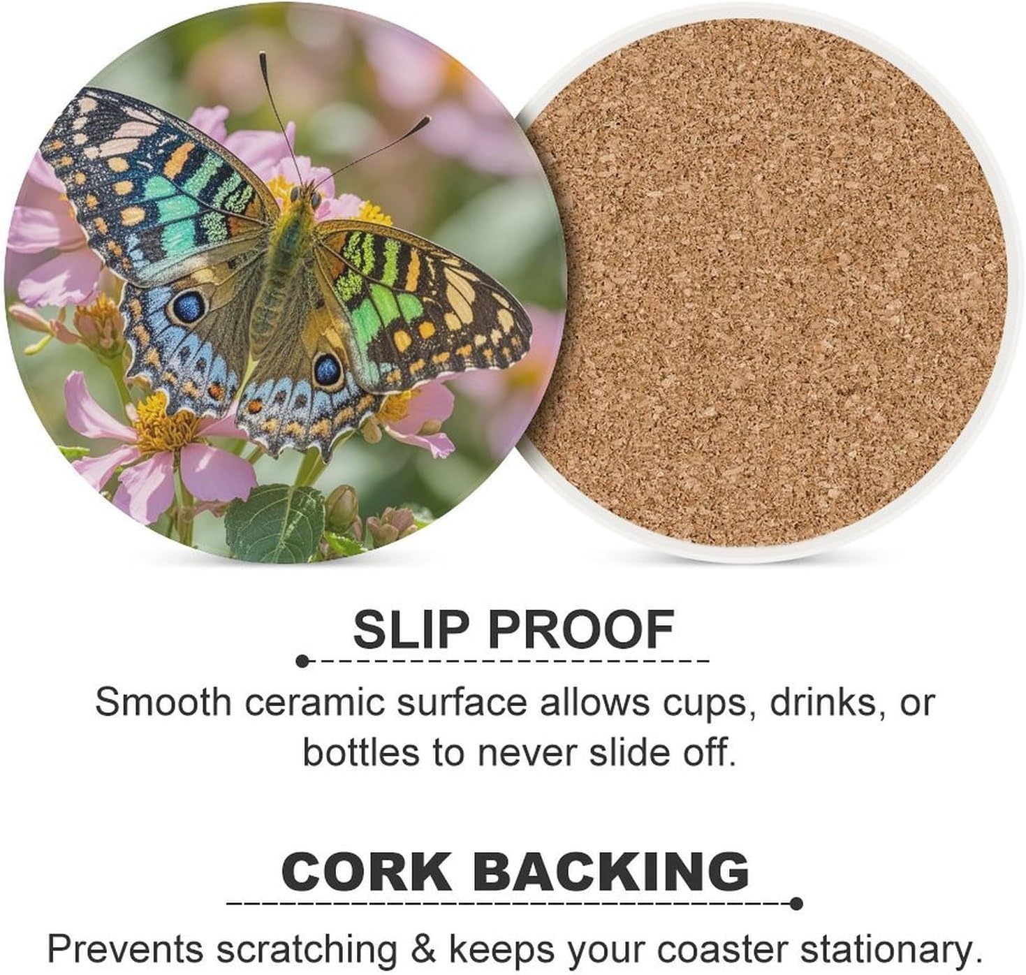 Butterfly Coaster with Cork Base Drink Coasters for Coffee Table Decor Modern Cup Coasters with Non-Slip & Heat-Resistant Cute Ceramic Table Coaster for Home Dining