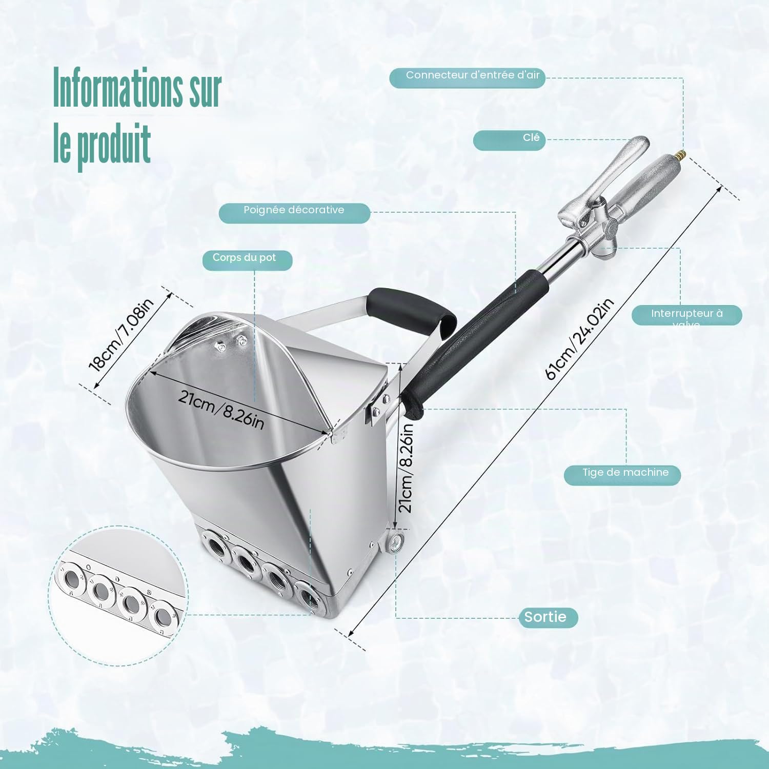 Ciment Machine a Crepir Pneumatique,8 Jet Pistolet Peinture à Mortier avec Couvercle, Sablon a Crepir,Pulvérisateur de Plâtre Trémie pour Murs Plafonds Peinture Outil DIY