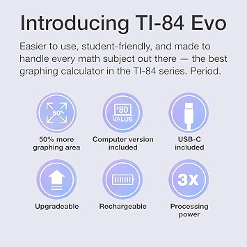 Texas Instruments Graphing Calculator | Intuitive Icon-based Homescreen, USB-C Charging, Python Programming, Faster Performance, Bigger Graphs than TI-84 Plus CE