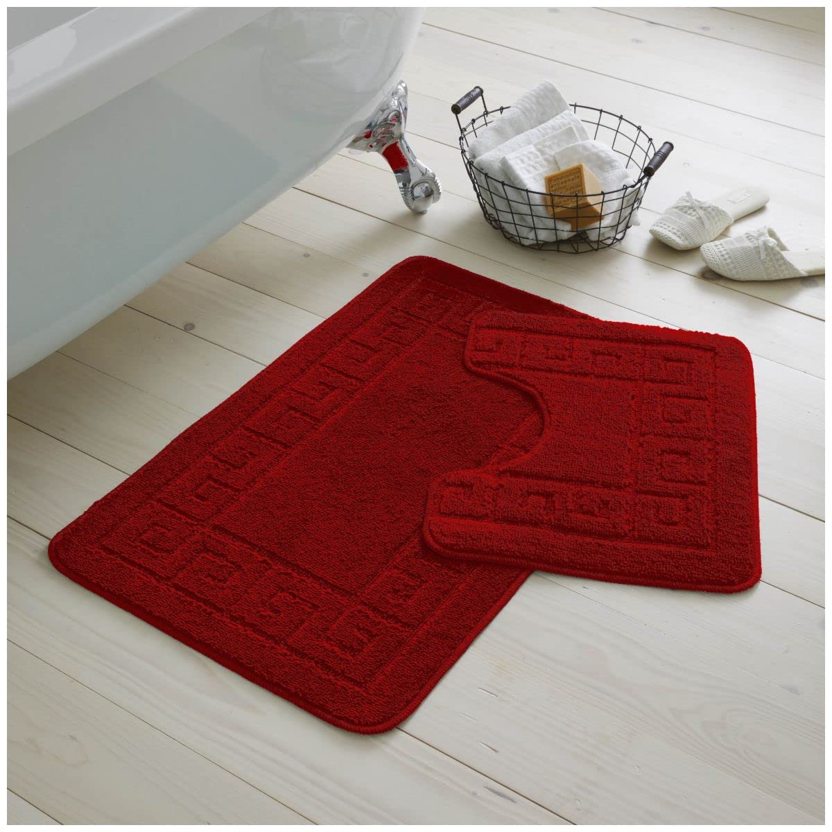GC GAVENO CAVAILIA 2 Piece Washable Bathroom Mat, Extra Absorbent Anti Slip Bath Mats, Super Soft Toilet Rugs Set, Red, Regular, (50 x 80, 50 x 40 cm) — image 1